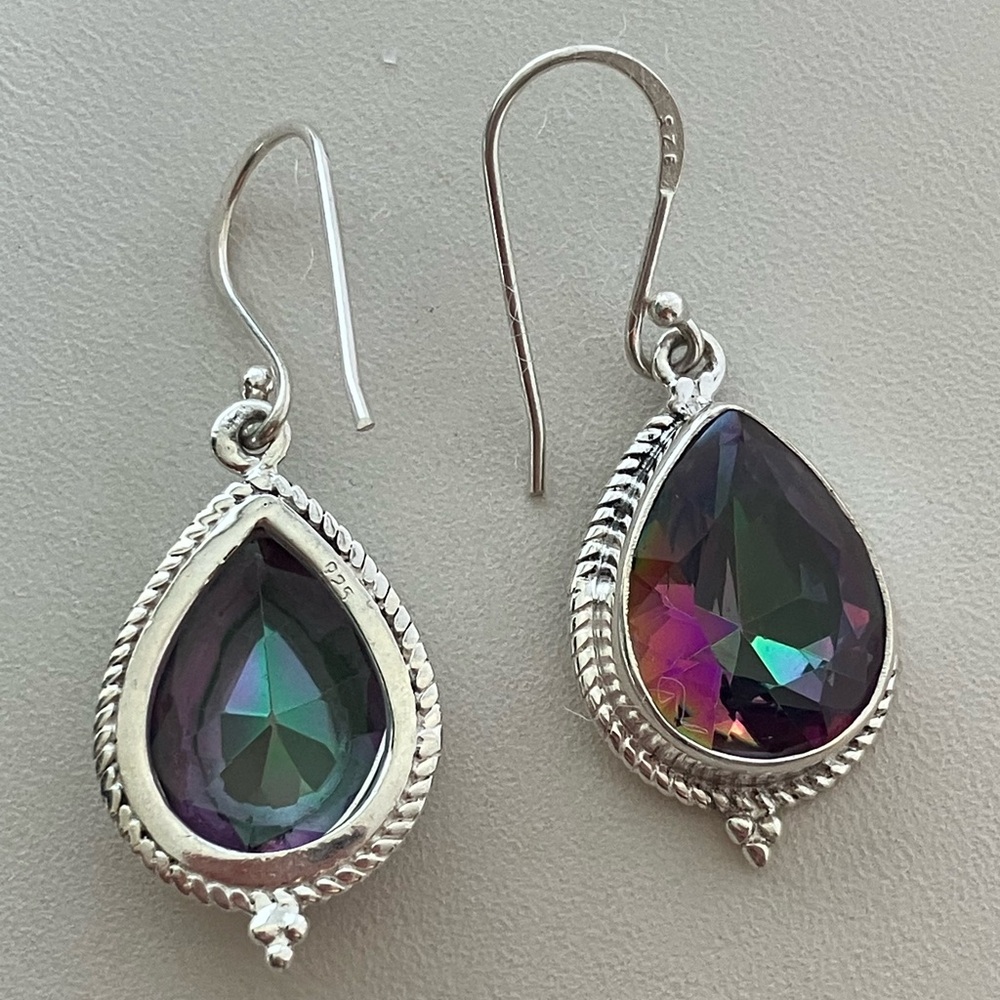 Sterling Silver Teardrop Mystic Topaz Earrings